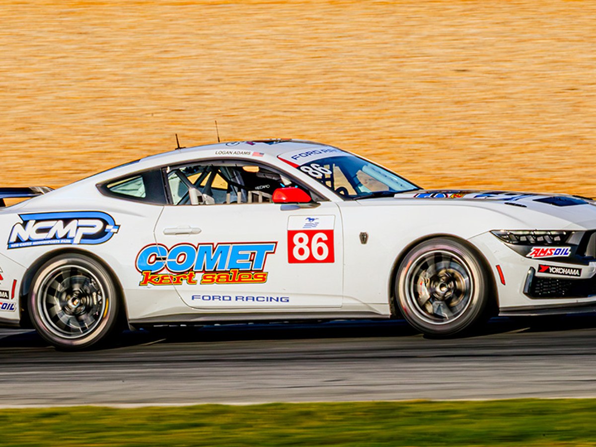 Logan Adams' #86 Mustang Dark Horse R on track at Road Atlanta